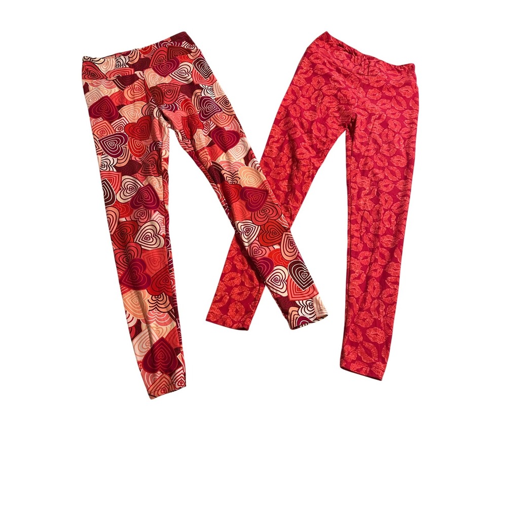 LuLaRoe One Size Red Kiss Lip Print Leggings Valentine's Day 2 pairs